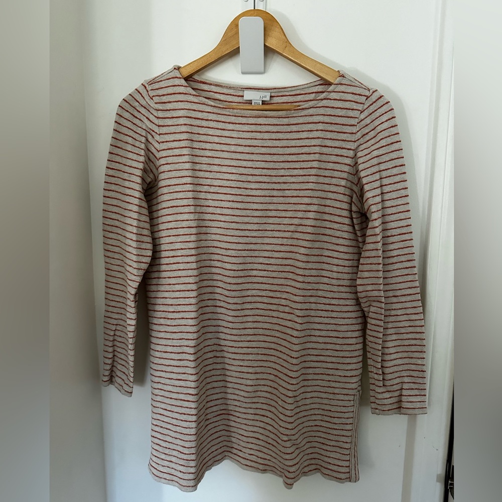 J.Jill Striped Tunic Sweater, orange/cream, size SP